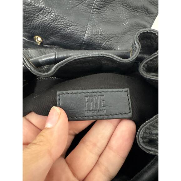 Frye Black Leather Backpack Gold Hardware